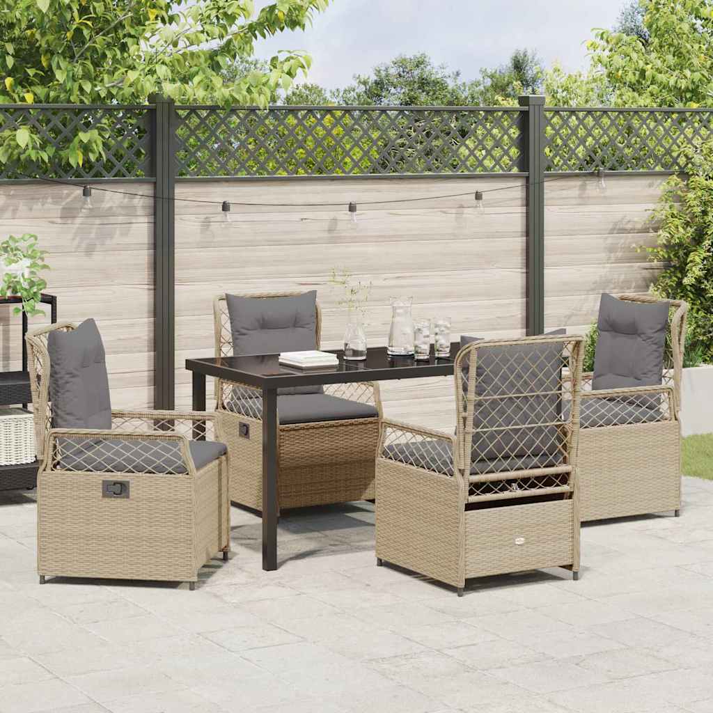 Garten Essgruppe 5 pcs Beige und Hellgrau Poly-Rattan