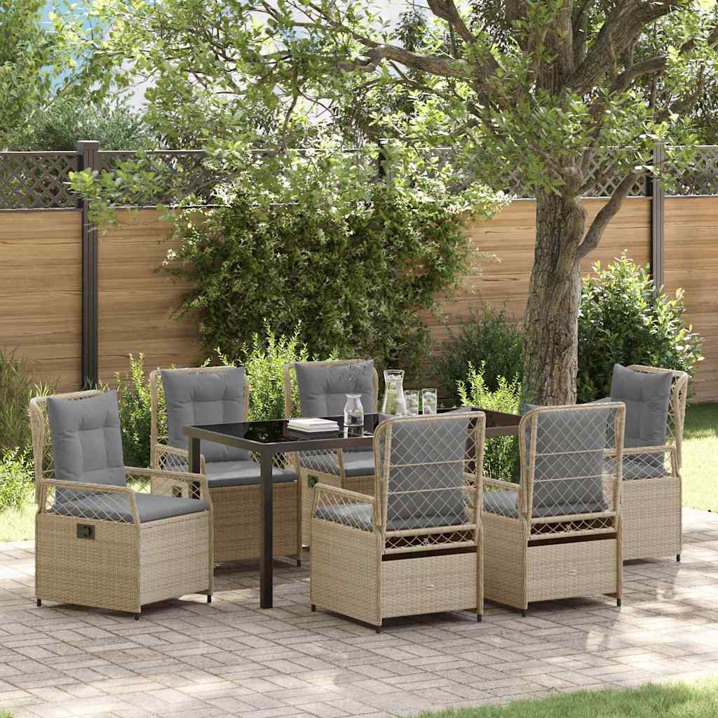 Garten Essgruppe 7 pcs Beige und Hellgrau Poly-Rattan
