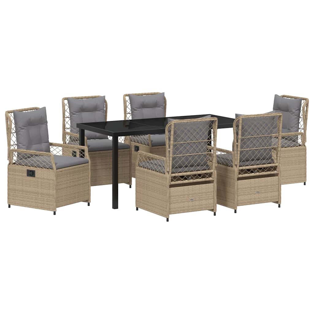 Garten Essgruppe 7 pcs Beige und Hellgrau Poly-Rattan