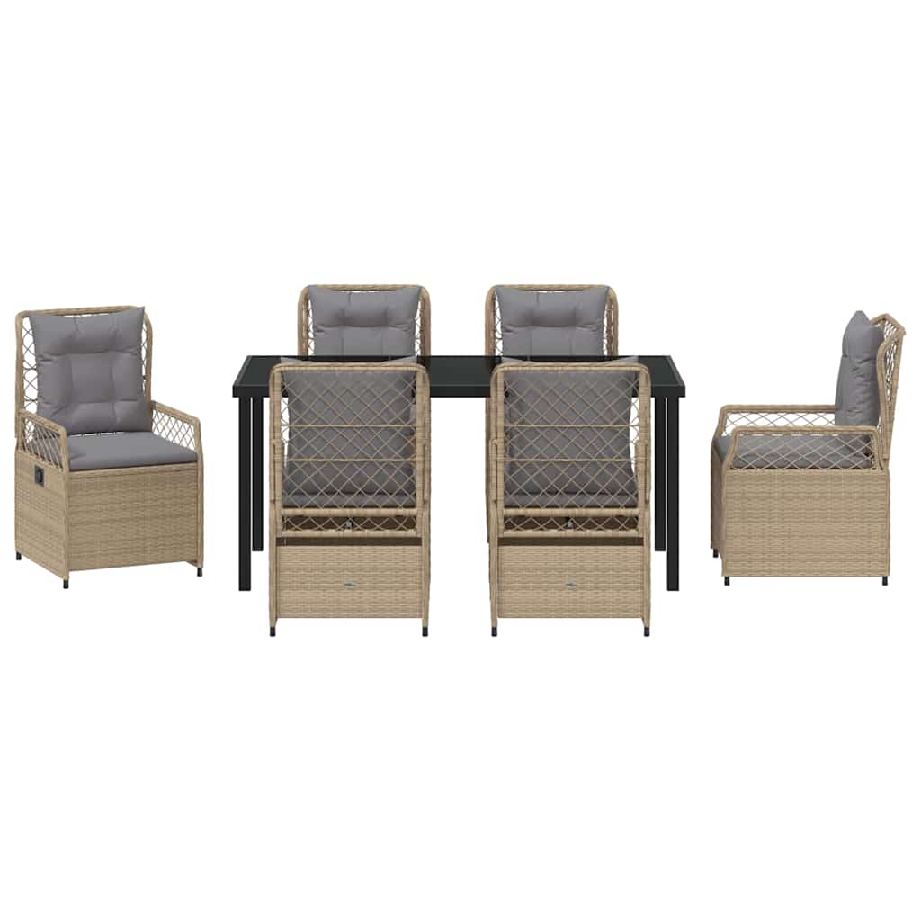 Garten Essgruppe 7 pcs Beige und Hellgrau Poly-Rattan