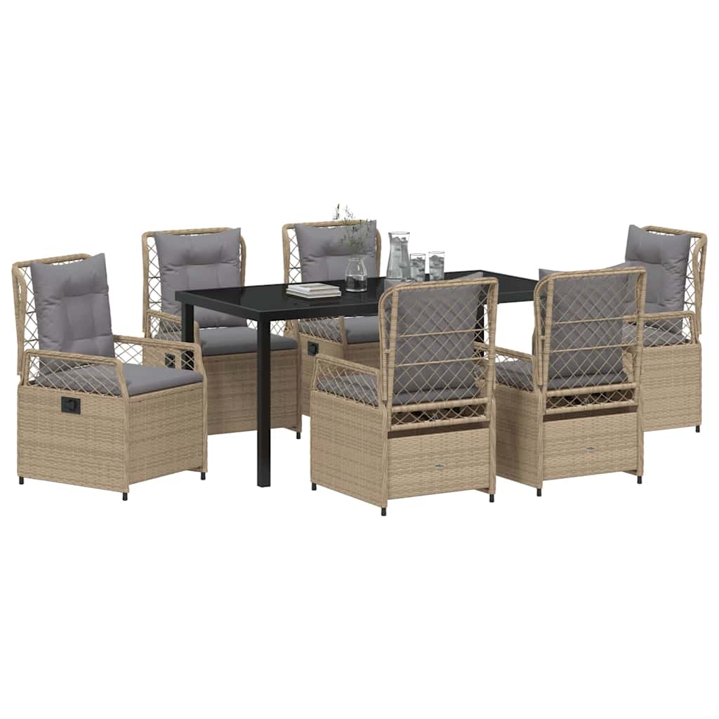 Garten Essgruppe 7 pcs Beige und Hellgrau Poly-Rattan