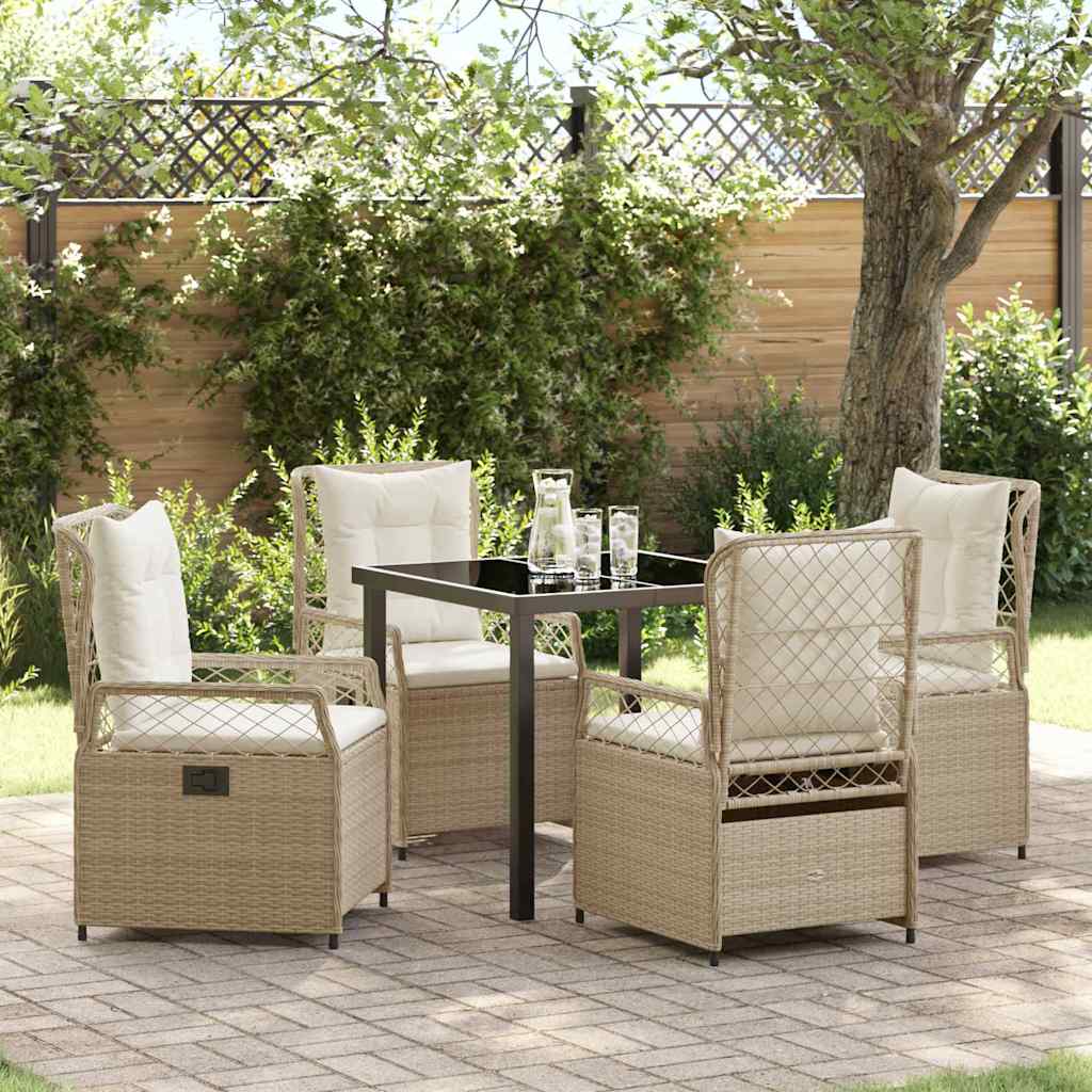 Garten Essgruppe 5 pcs Beige und Cremeweiß Poly-Rattan