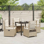 Garten Essgruppe 5 pcs Beige und Cremeweiß Poly-Rattan