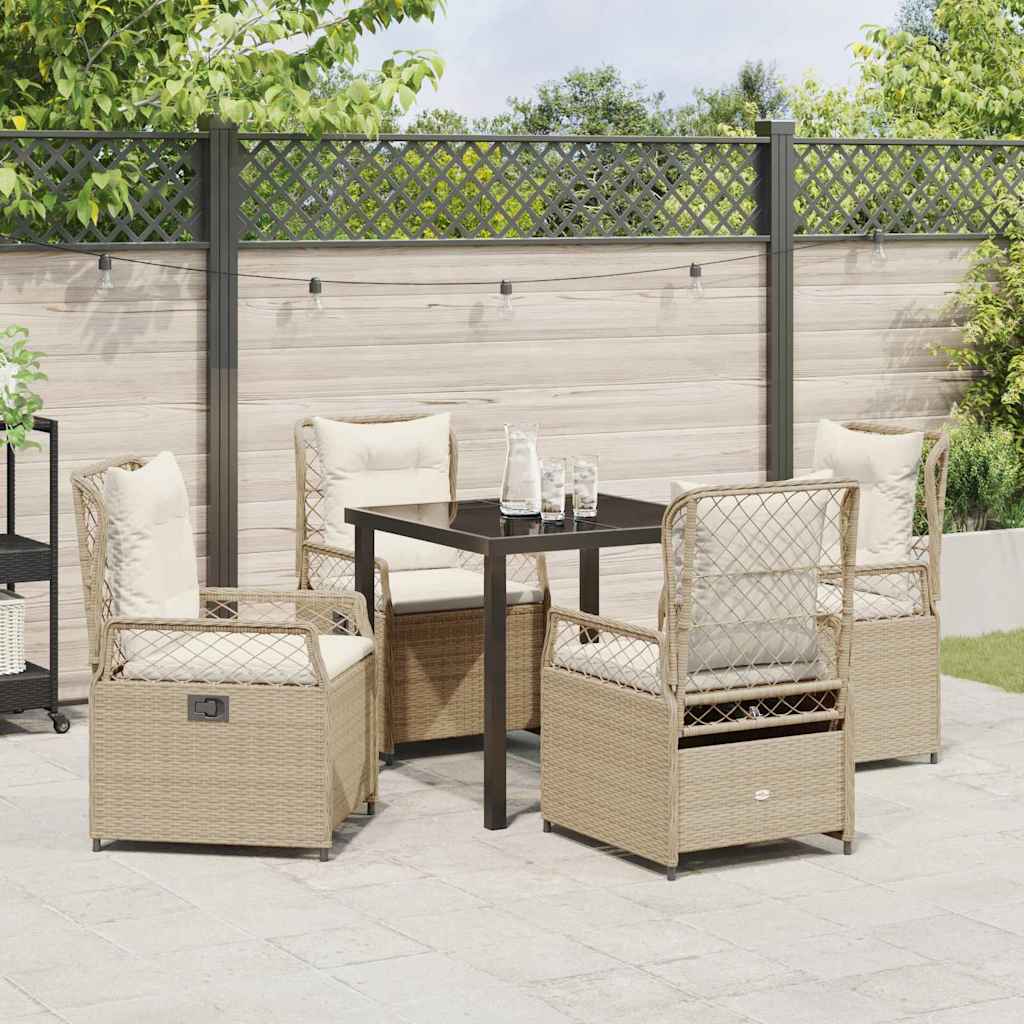 Garten Essgruppe 5 pcs Beige und Cremeweiß Poly-Rattan