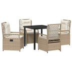 Garten Essgruppe 5 pcs Beige und Cremeweiß Poly-Rattan