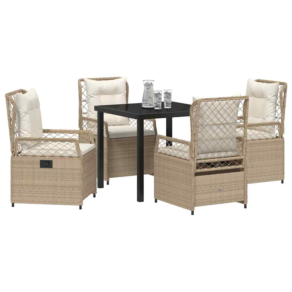 Garten Essgruppe 5 pcs Beige und Cremeweiß Poly-Rattan