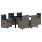 Garten Essgruppe mit Kissen 7 pcs Grau Poly Rattan
