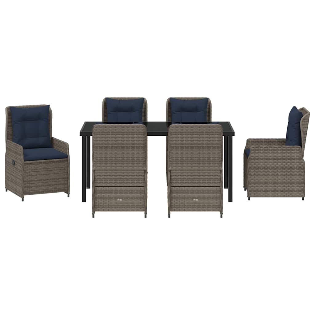 Garten Essgruppe mit Kissen 7 pcs Grau Poly Rattan