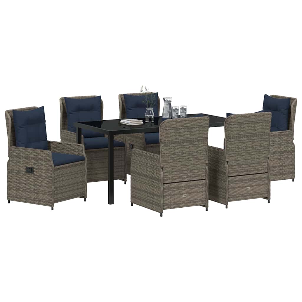 Garten Essgruppe mit Kissen 7 pcs Grau Poly Rattan