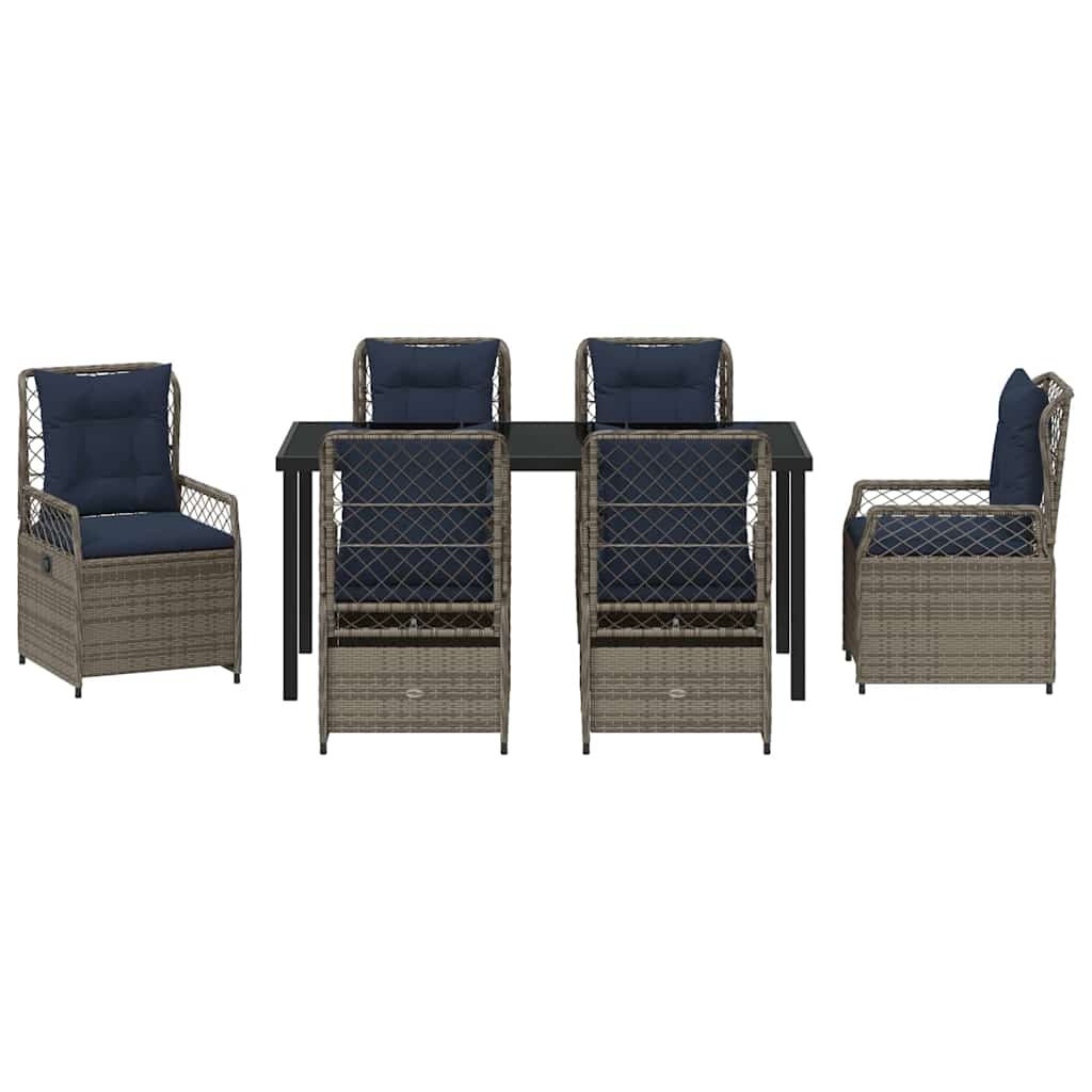 Garten Essgruppe 7 pcs Grau Poly-Rattan
