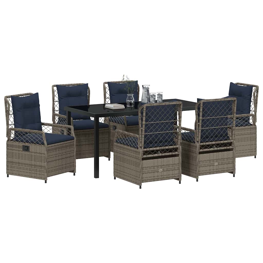 Garten Essgruppe 7 pcs Grau Poly-Rattan