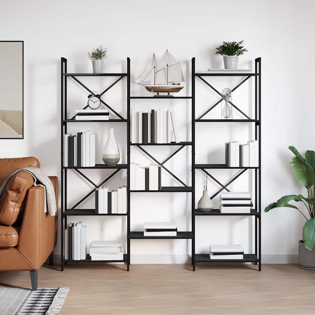 Bücherregal Schwarz Eichen-Optik 156 x 25 x 167 cm