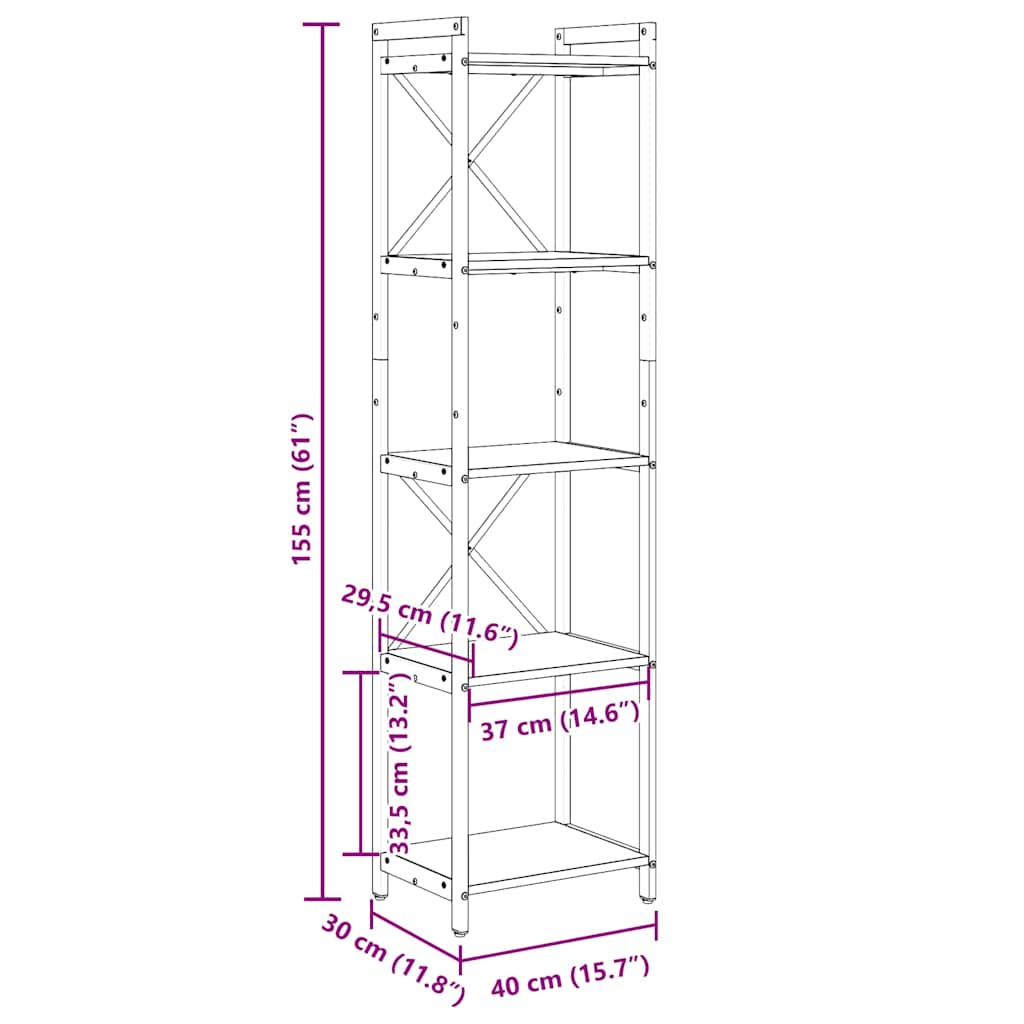 Bücherregal Geräucherte Eiche 40 x 30 x 155 cm Holzwerkstoff