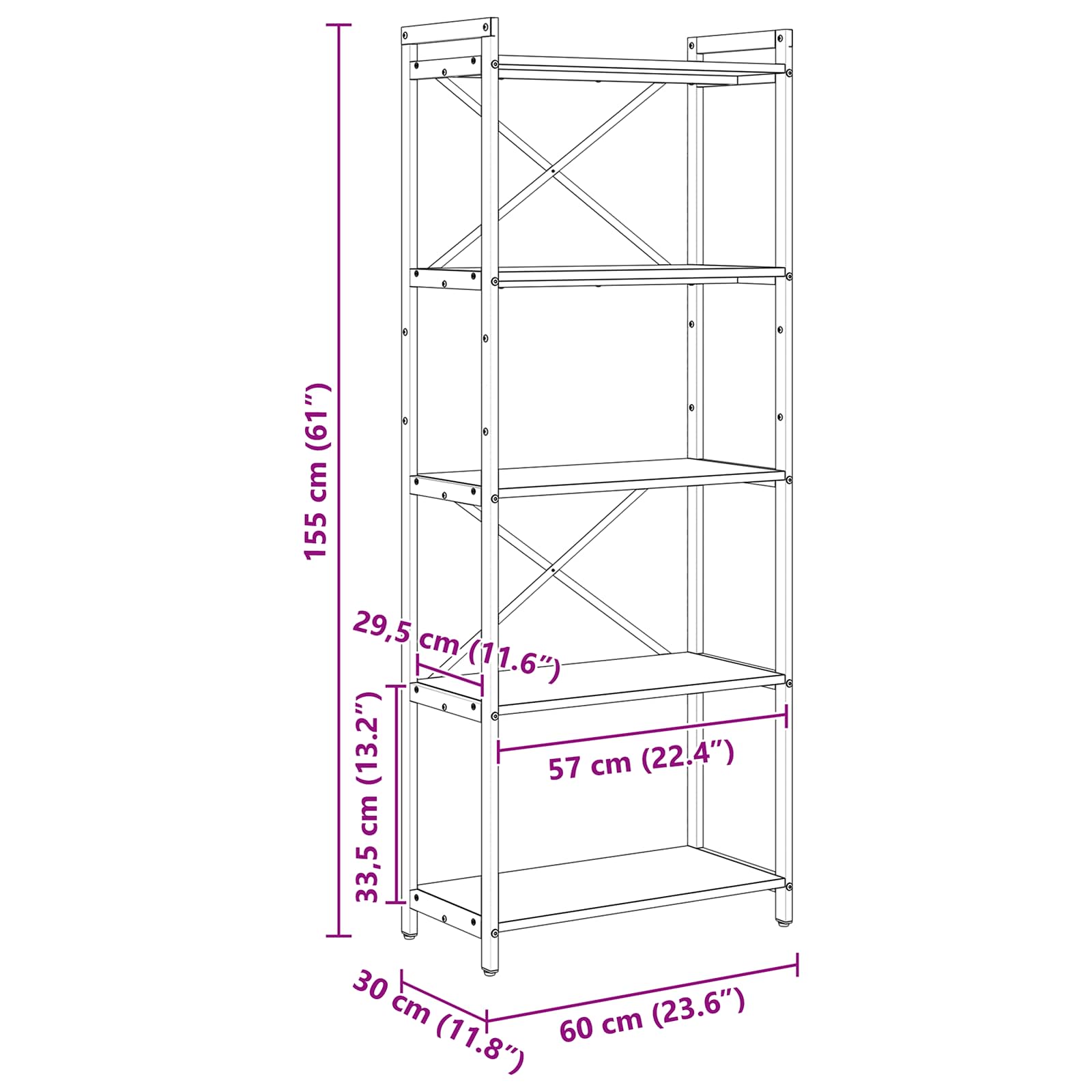 Bücherregal Altholz 60 x 30 x 155 cm Holzwerkstoff