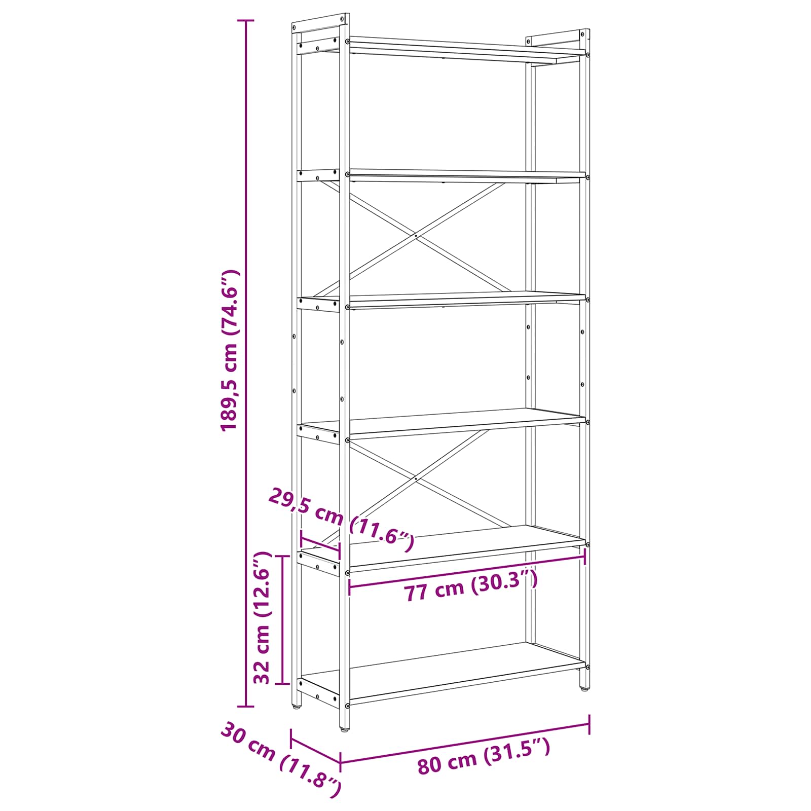 Bücherregal Artisan-Eiche 80 x 30 x 189,5 cm Holzwerkstoff
