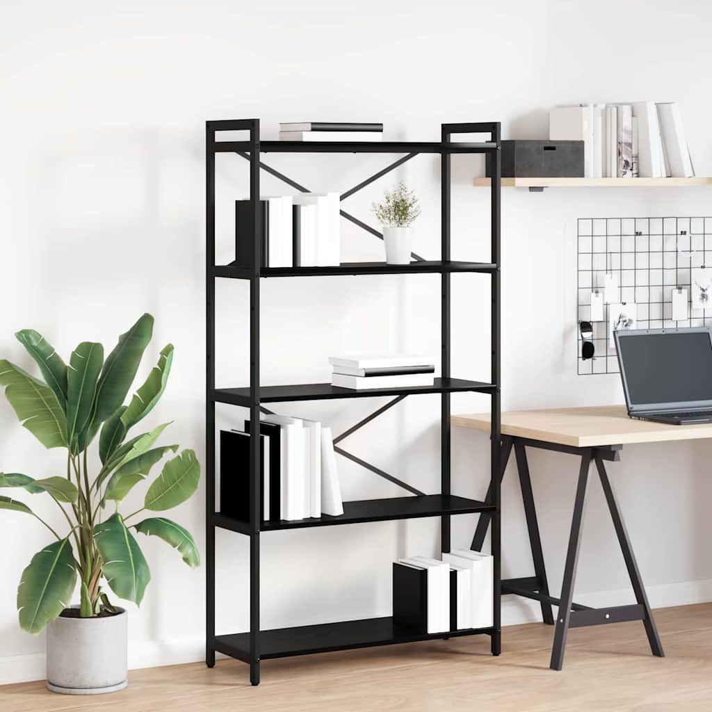 Bücherregal Schwarz Eichen-Optik 80 x 30 x 155 cm Holzwerkstoff