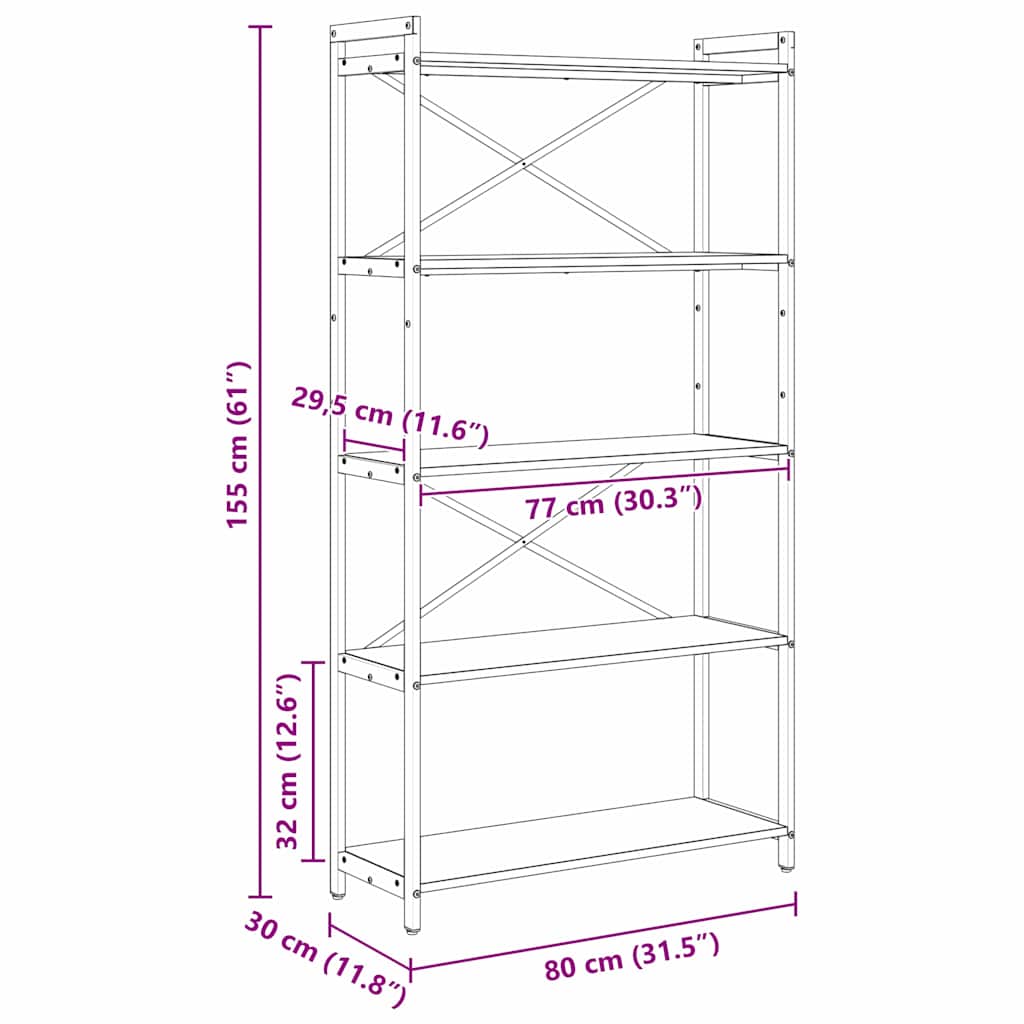 Bücherregal Sonoma-Eiche 80 x 30 x 155 cm Holzwerkstoff