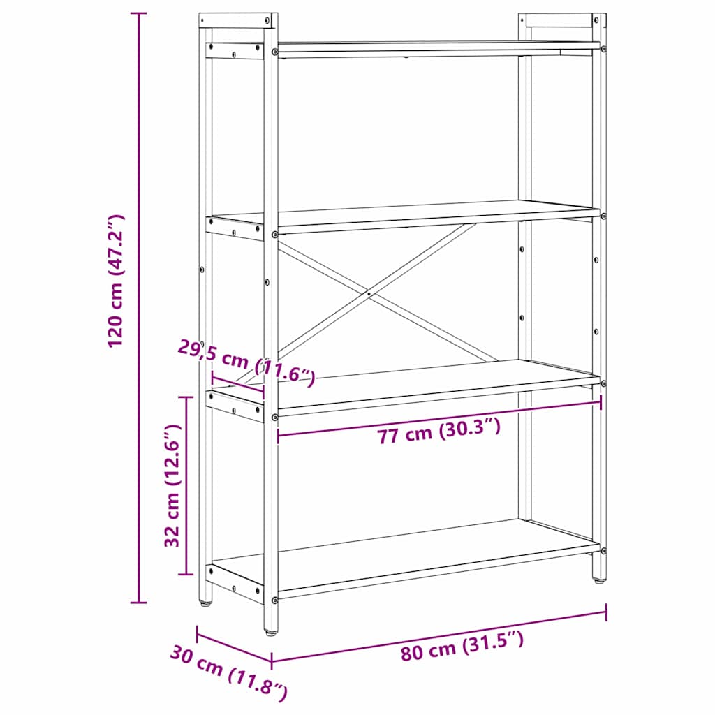 Bücherregal Schwarz Eichen-Optik 80 x 30 x 120 cm Holzwerkstoff