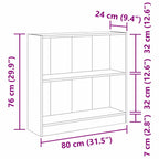 Bücherregal Schwarz Eichen-Optik 80 x 24 x 76 cm Holzwerkstoff