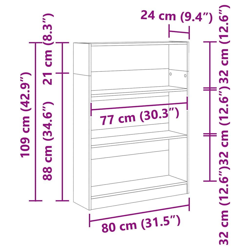 Bücherregal Schwarz Eichen-Optik 80 x 24 x 109 cm Holzwerkstoff