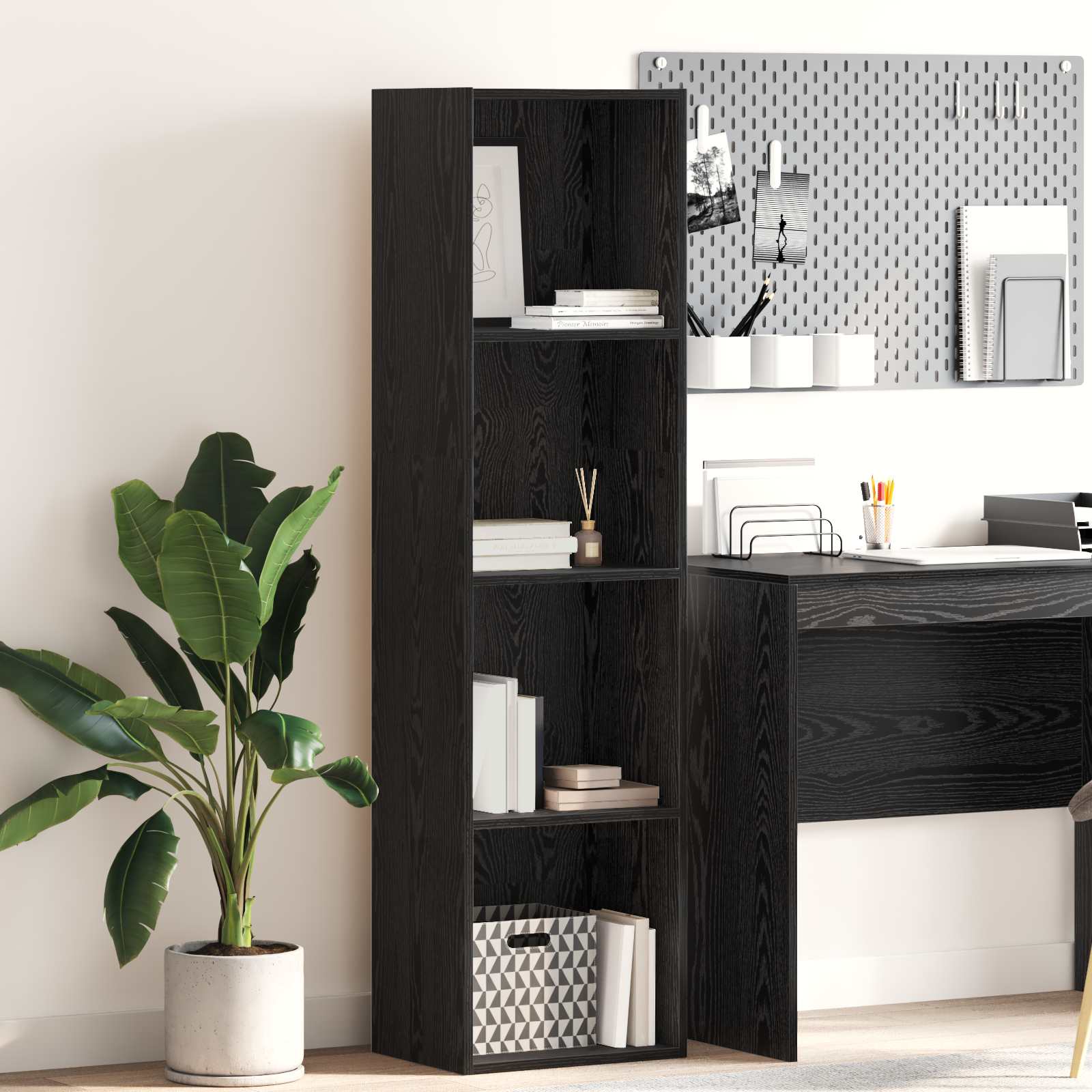 Bücherregal Schwarz Eichen-Optik 40 x 30 x 152 cm Holzwerkstoff