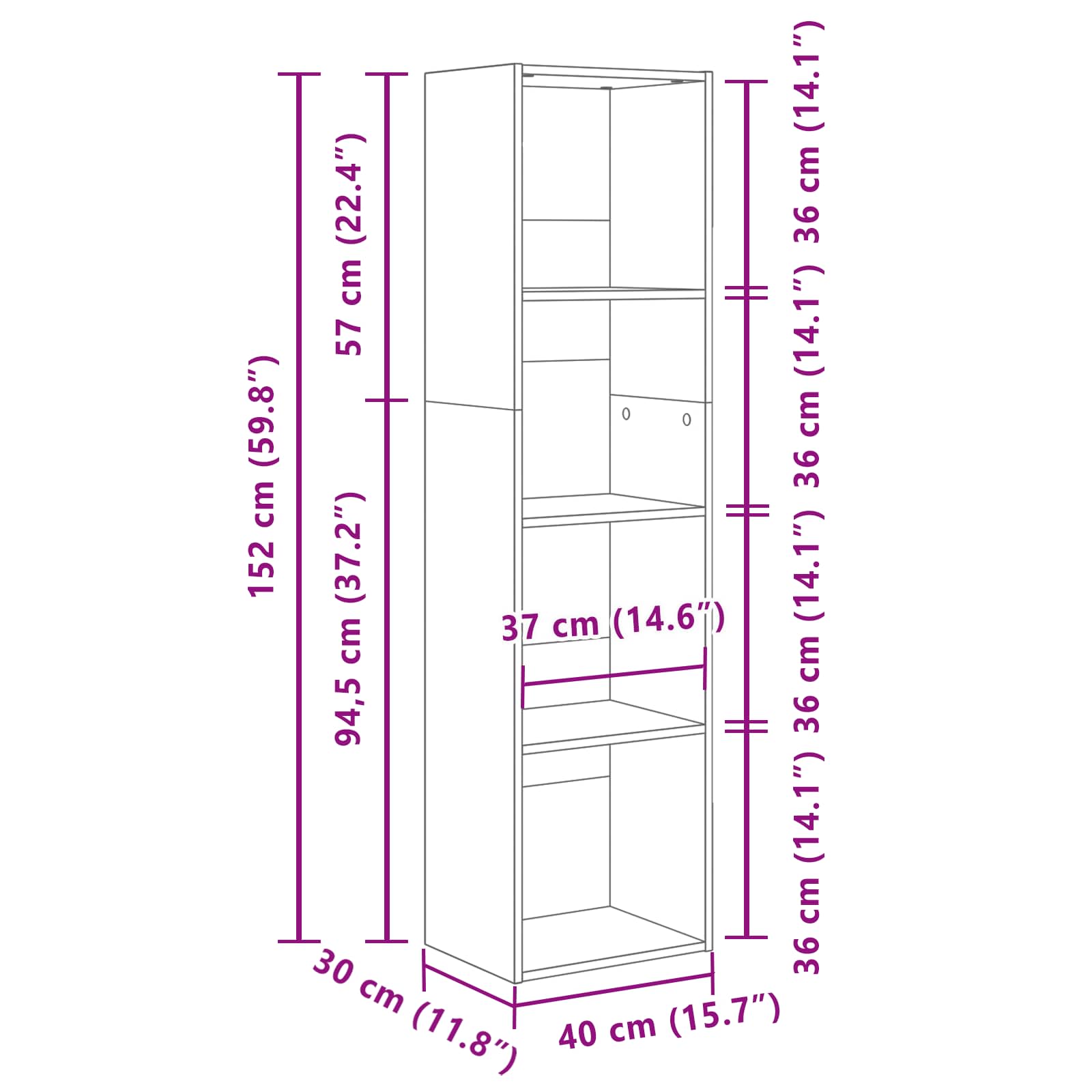 Bücherregal Schwarz Eichen-Optik 40 x 30 x 152 cm Holzwerkstoff