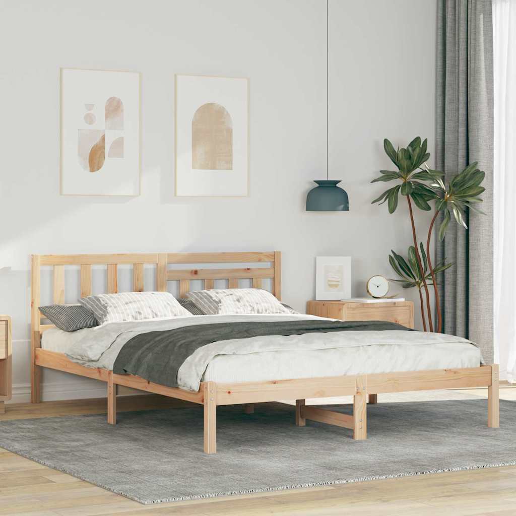 Bettrahmen mit Kopfteil Braun 150 x 200 cm Massives Kiefernholz