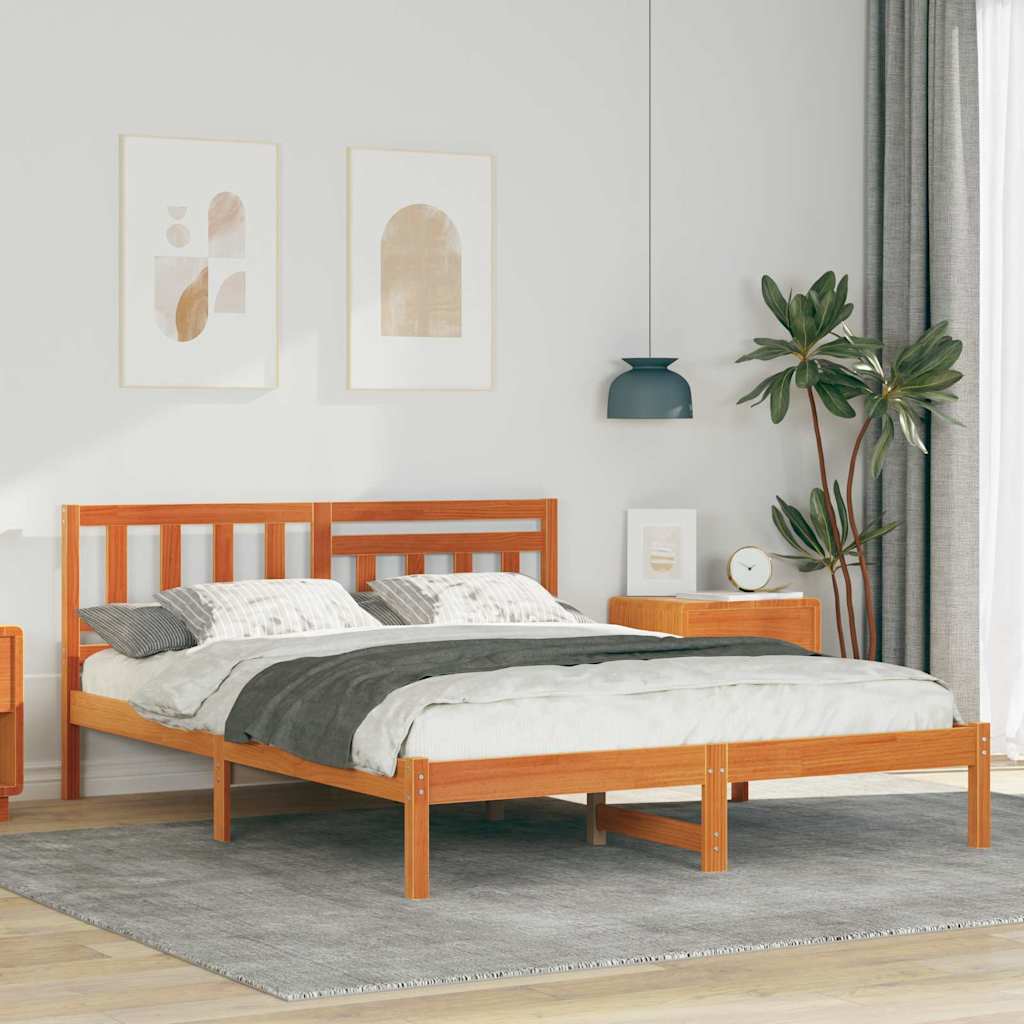 Bettrahmen Wachsbraun 140 x 190 cm Massives Kiefernholz