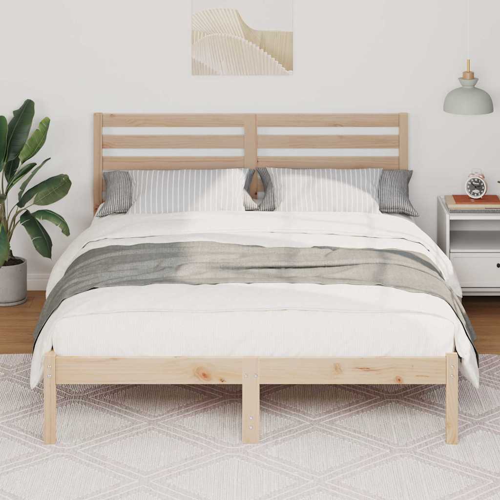 Bettrahmen mit Kopfteil Braun 135 x 190 cm Massives Kiefernholz