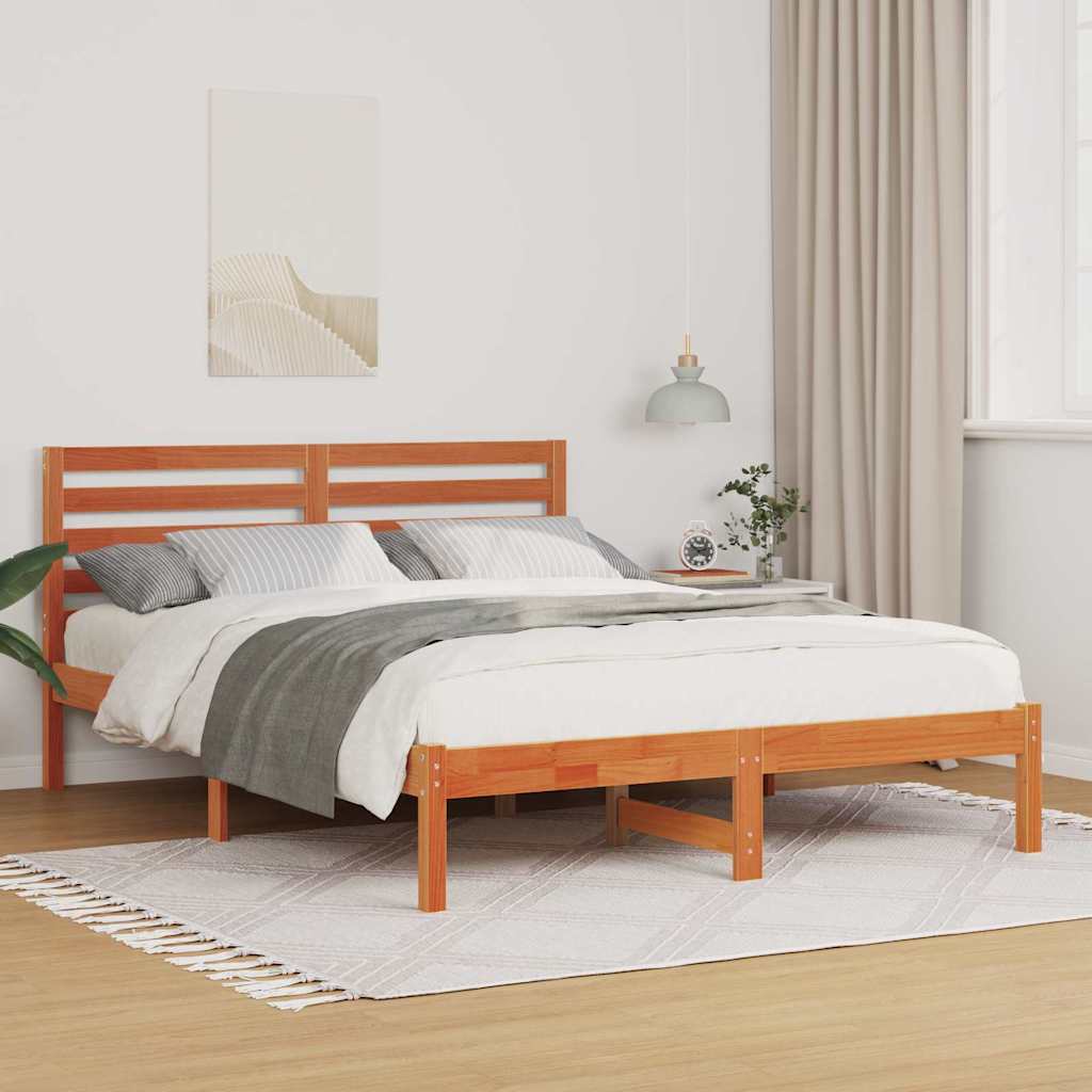 Bettrahmen Wachsbraun 135 x 190 cm Massives Kiefernholz
