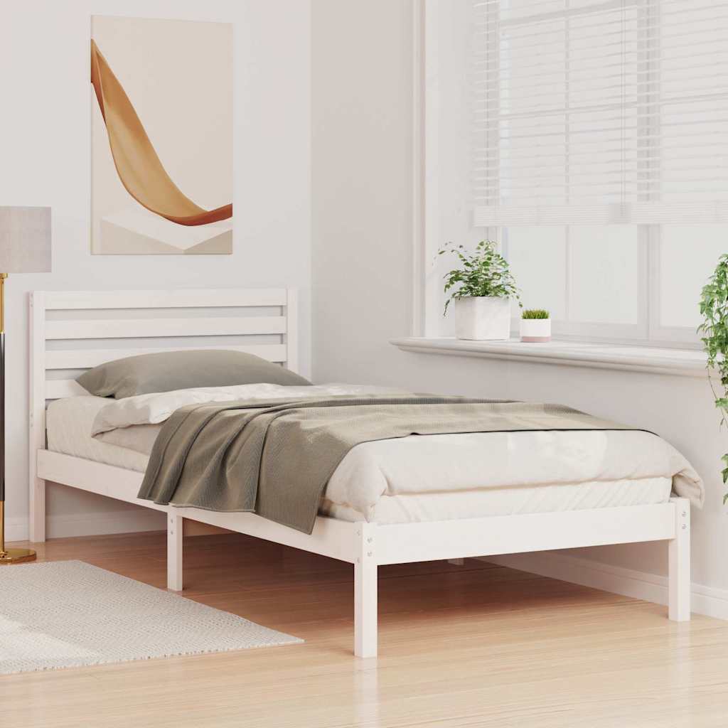 Bettrahmen mit Kopfteil Weiß 90 x 210 cm Massives Kiefernholz