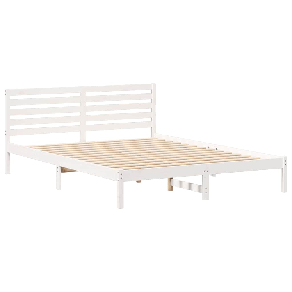 Bettrahmen mit Kopfteil Weiß 160 x 220 cm Massives Kiefernholz