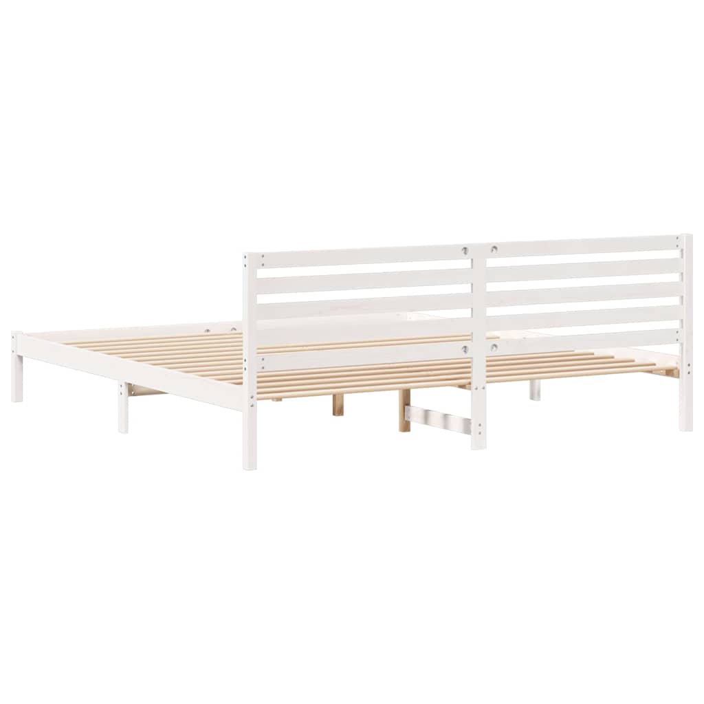 Bettrahmen mit Kopfteil Weiß 200 x 220 cm Massives Kiefernholz
