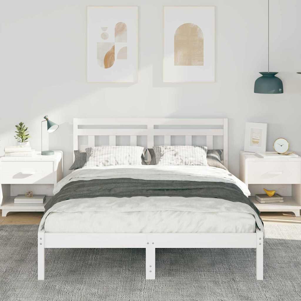 Bettrahmen Weiß 135 x 190 cm Massives Kiefernholz
