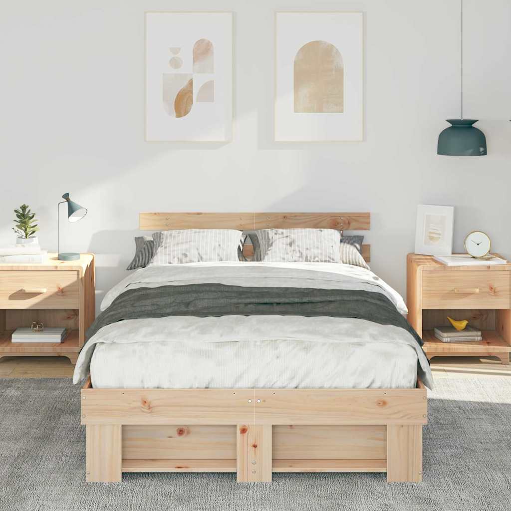 Bettrahmen mit Kopfteil Braun 140 x 190 cm Massives Kiefernholz