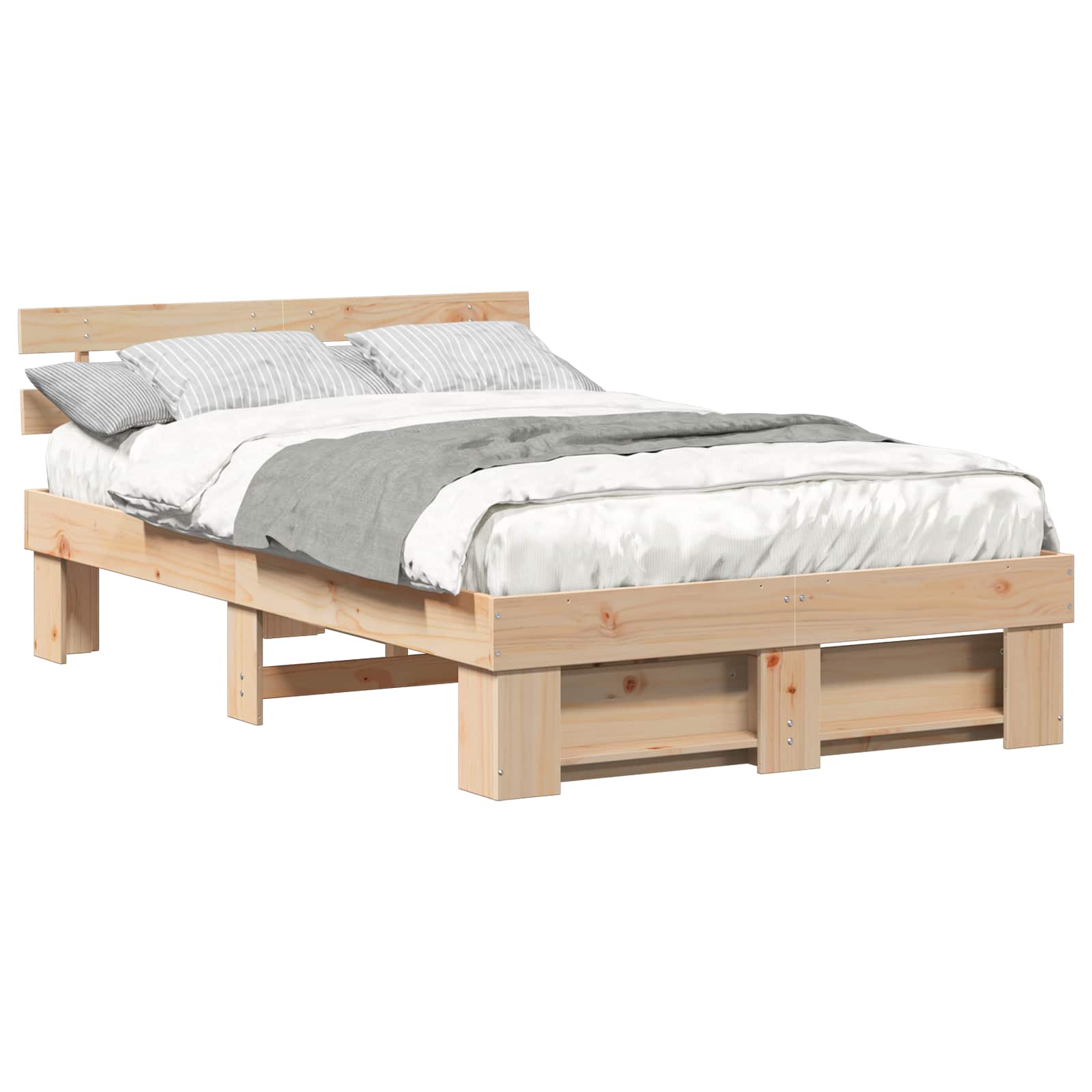 Bettrahmen mit Kopfteil Braun 140 x 190 cm Massives Kiefernholz