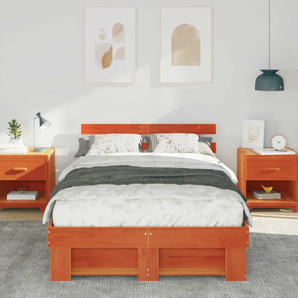 Bettrahmen Wachsbraun 135 x 190 cm Massives Kiefernholz