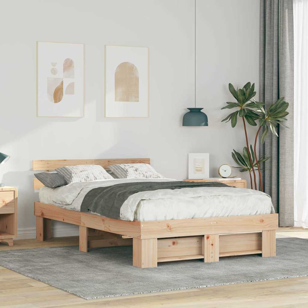 Bettrahmen mit Kopfteil Braun 120 x 190 cm Massives Kiefernholz