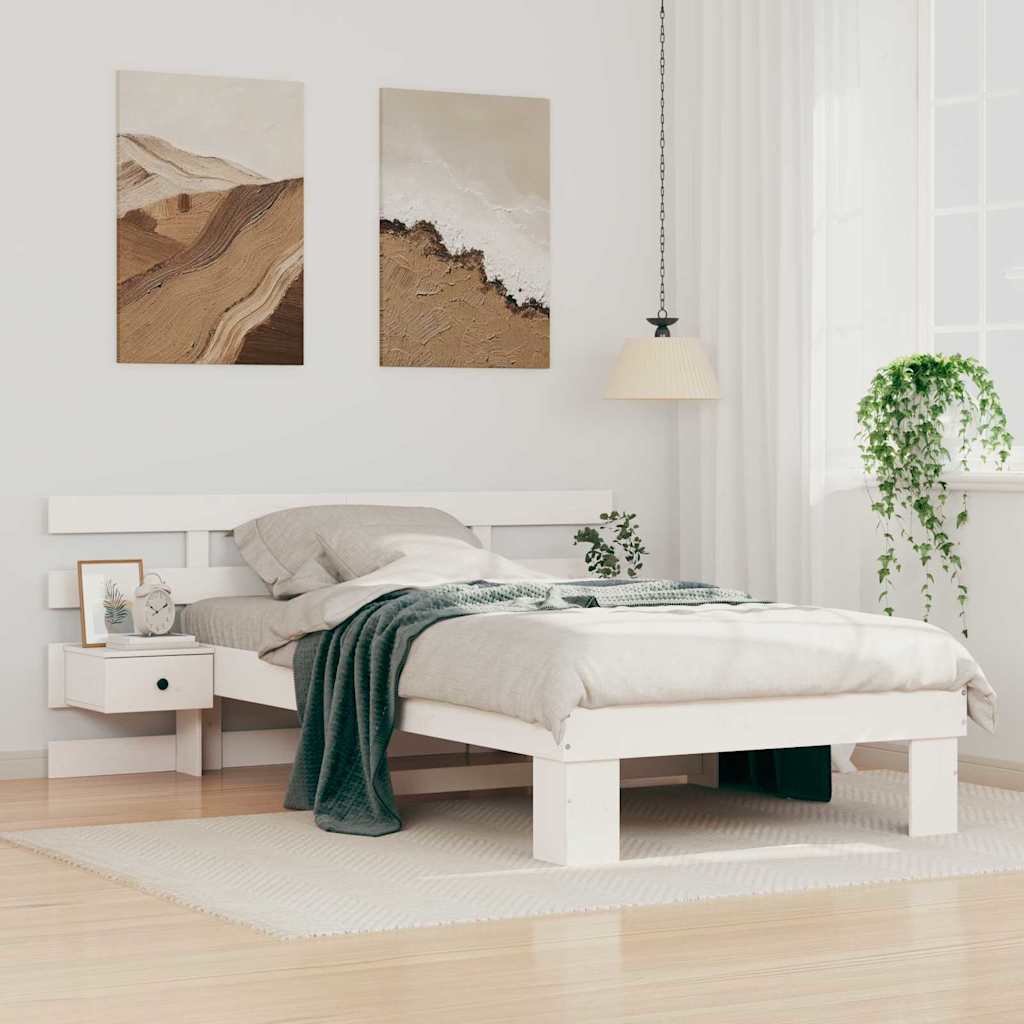 Bettrahmen mit Kopfteil Weiß 90 x 190 cm Massives Kiefernholz