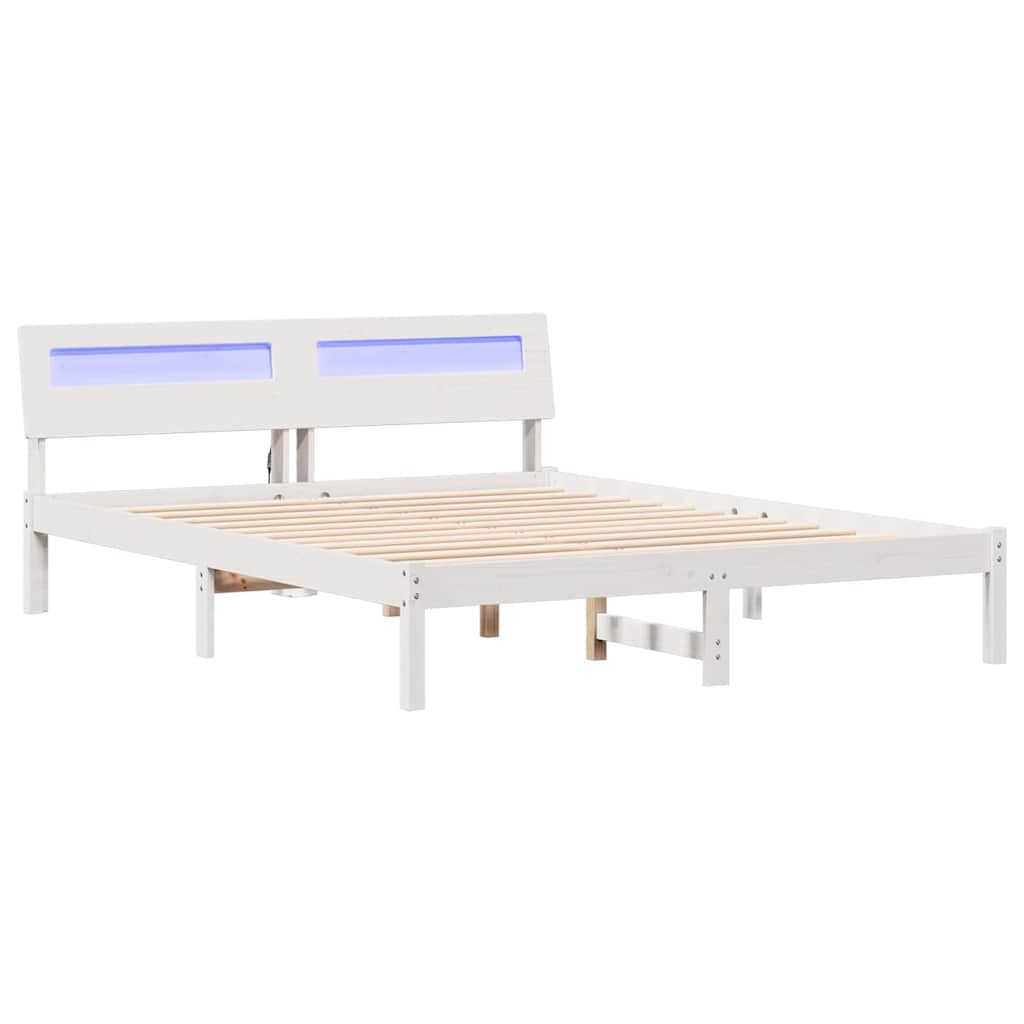 Bettrahmen mit Kopfteil Weiß 150 x 200 cm Massives Kiefernholz
