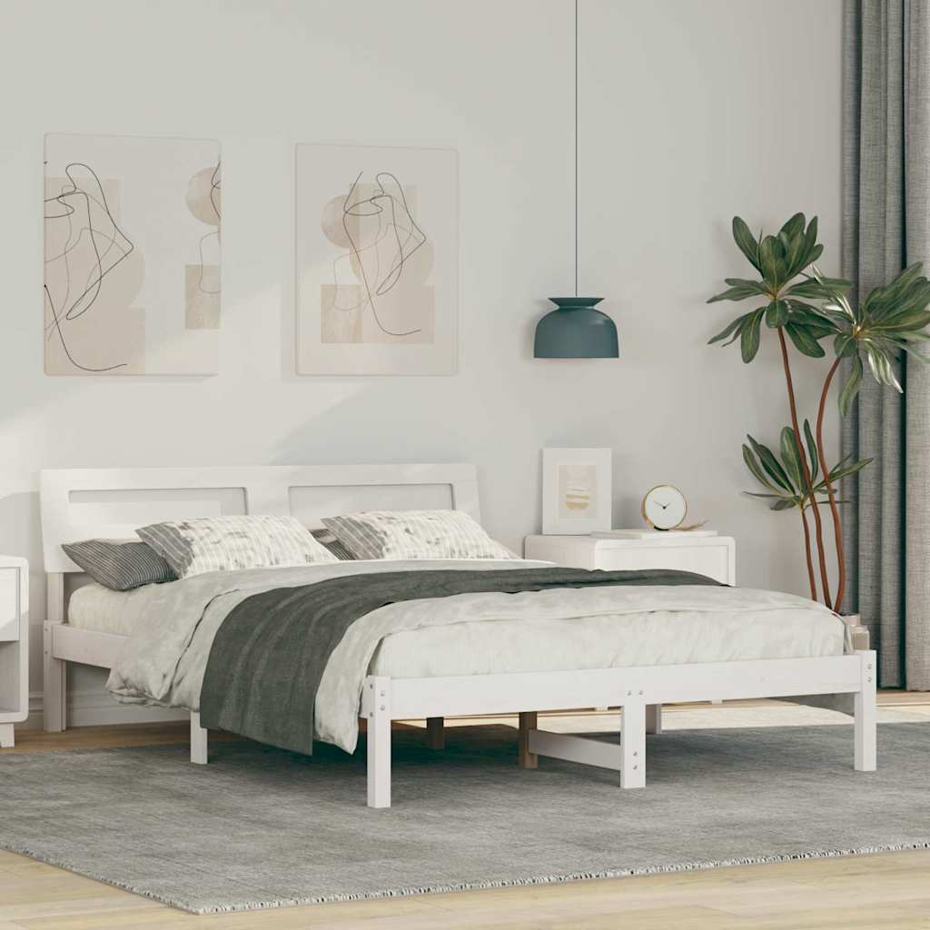 Bettrahmen mit Kopfteil Weiß 140 x 190 cm Massives Kiefernholz