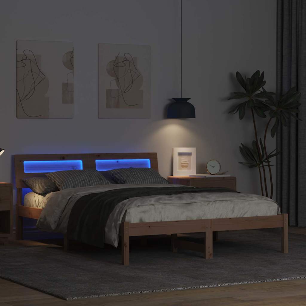 Bettrahmen mit Kopfteil Braun 120 x 190 cm Massives Kiefernholz