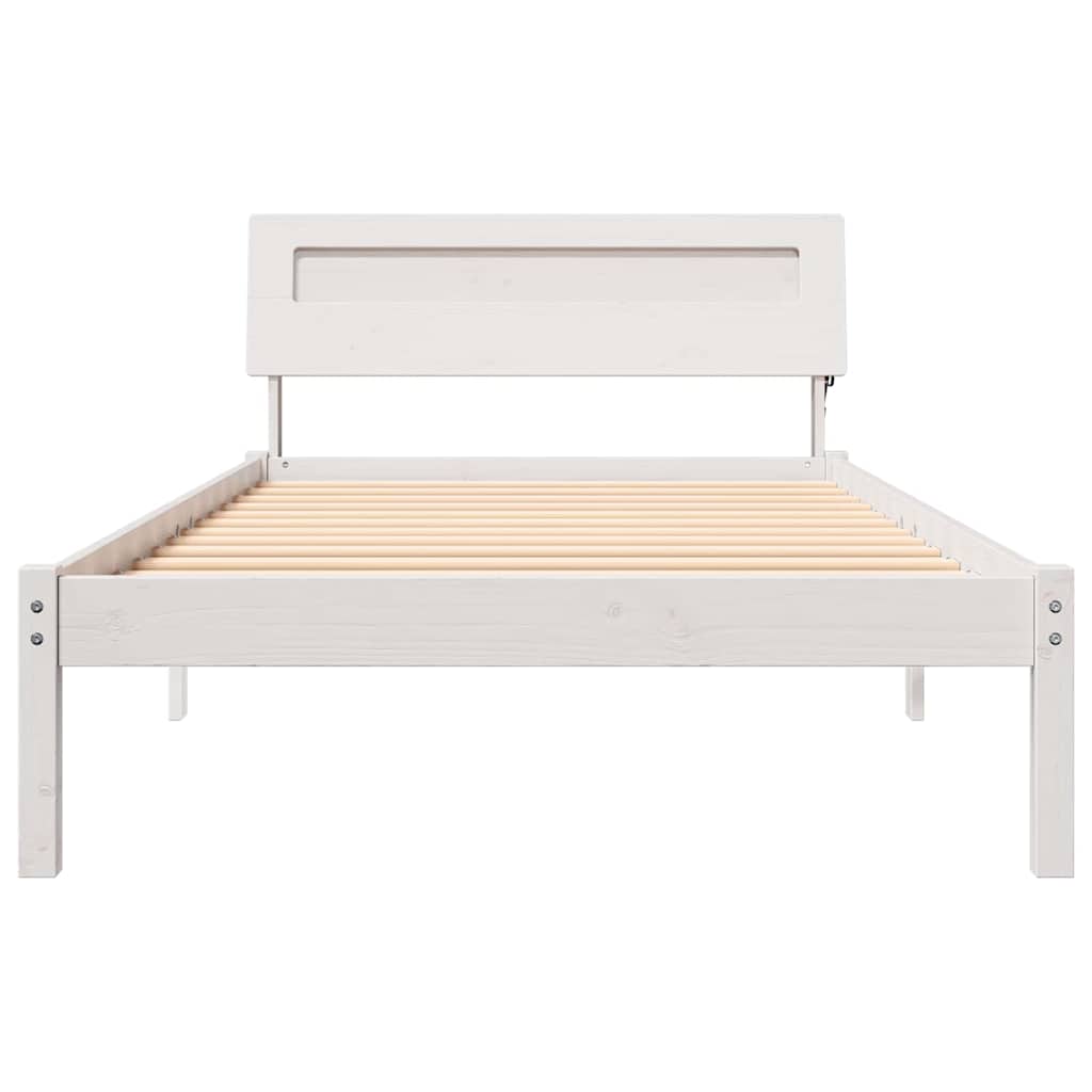 Bettrahmen mit Kopfteil Weiß 80 x 200 cm Massives Kiefernholz