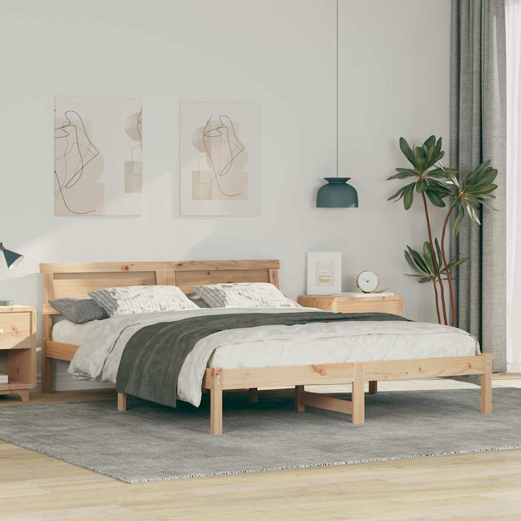 Bettrahmen mit Kopfteil Braun 160 x 200 cm Massives Kiefernholz