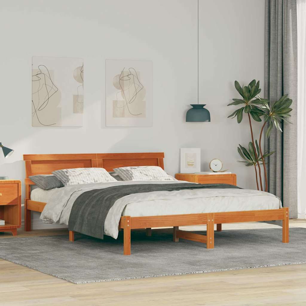 Bettrahmen Wachsbraun 160 x 200 cm Massives Kiefernholz
