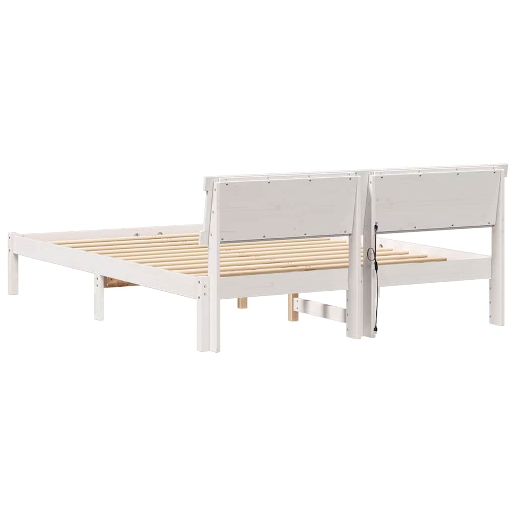 Bettrahmen mit Kopfteil Weiß 150 x 200 cm Massives Kiefernholz