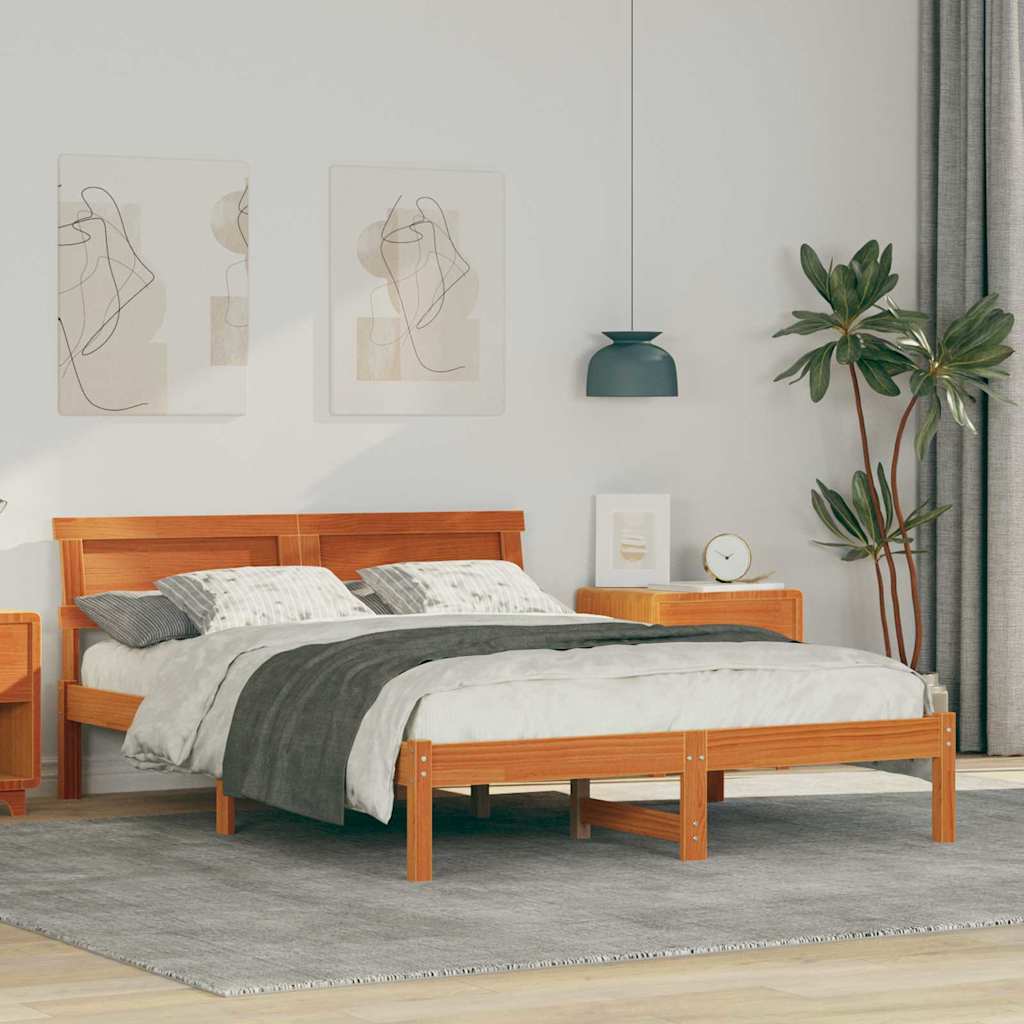 Bettrahmen Wachsbraun 135 x 190 cm Massives Kiefernholz