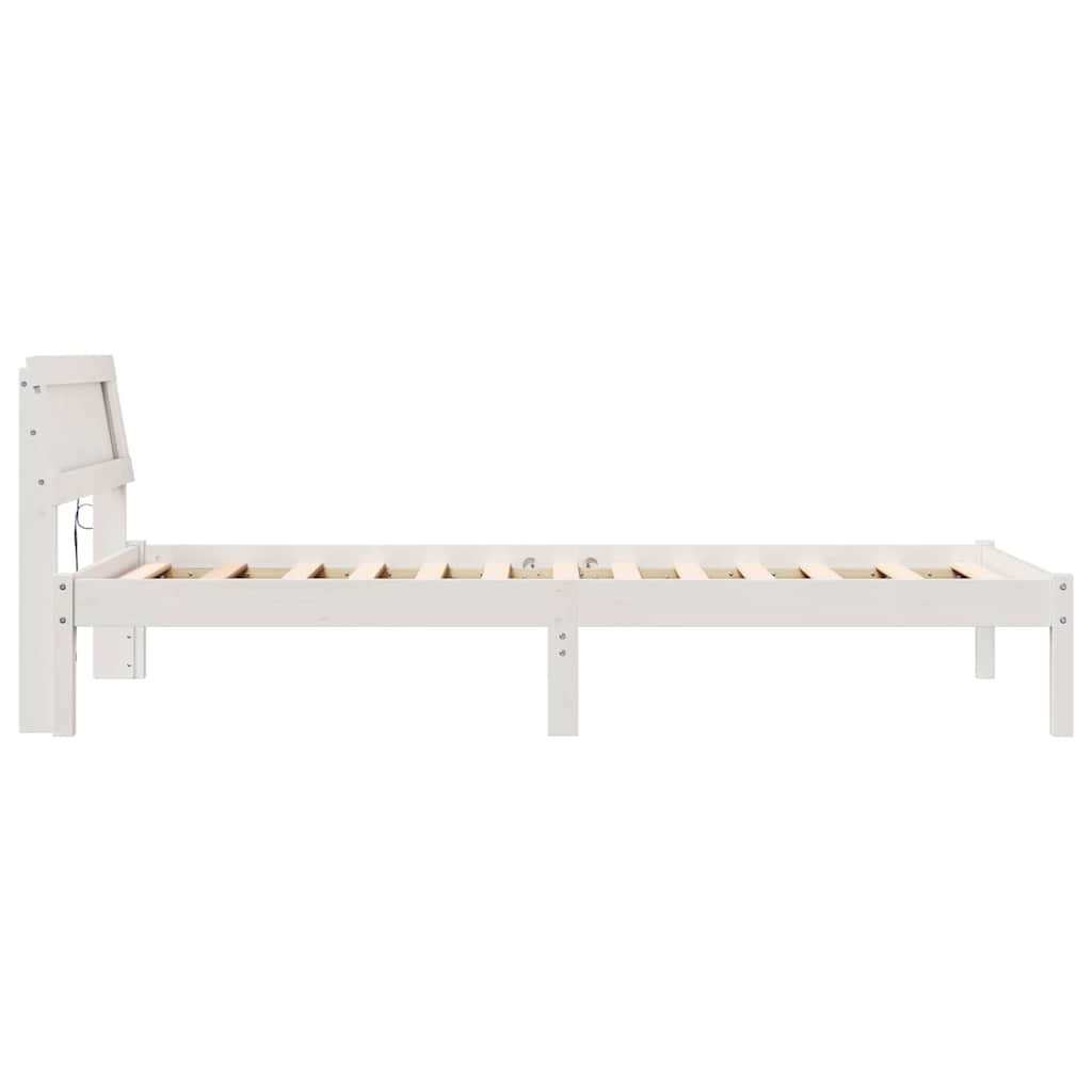 Bettrahmen mit Kopfteil Weiß 90 x 200 cm Massives Kiefernholz