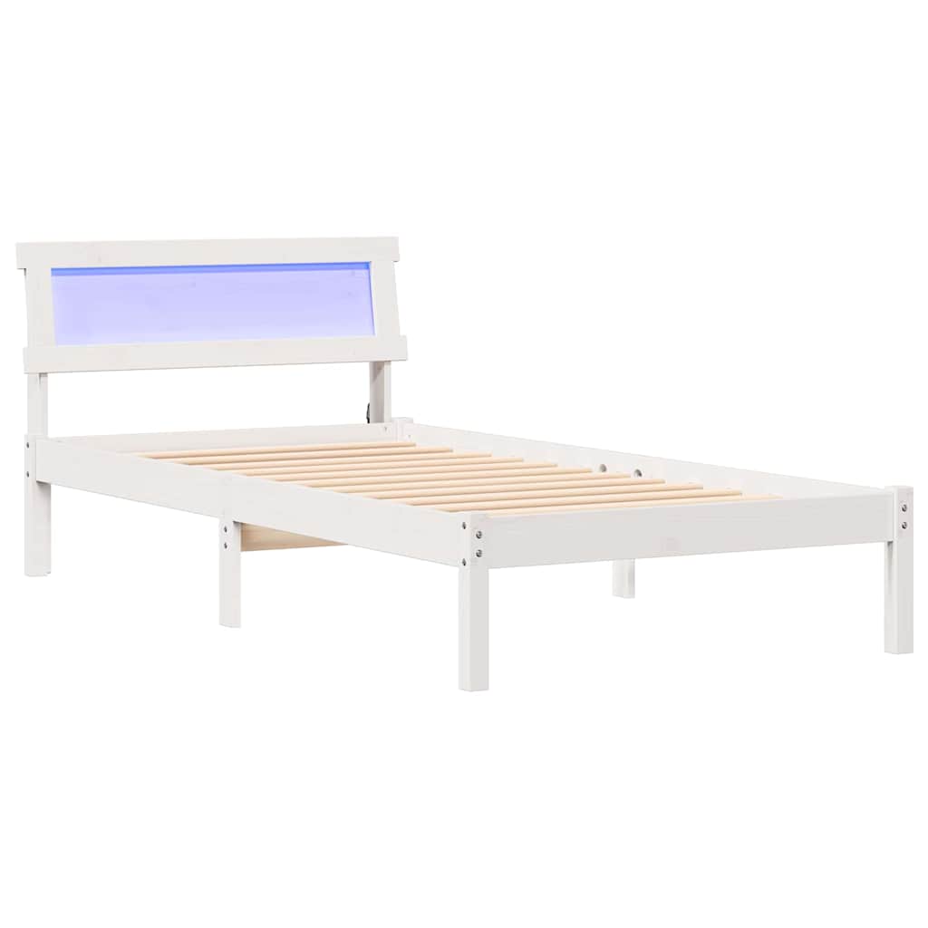 Bettrahmen mit Kopfteil Weiß 75 x 190 cm Massives Kiefernholz