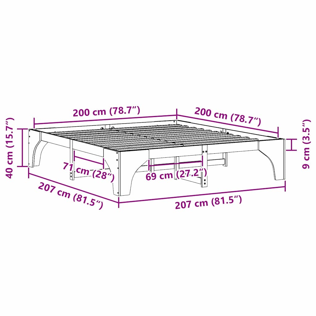 Bettrahmen Braun 200 x 200 cm Massives Kiefernholz